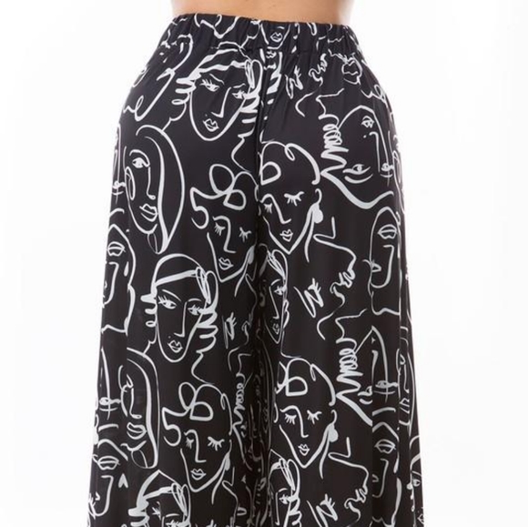 Black Palazzo Pants with Face Print Plus Size - Picture 3 of 5